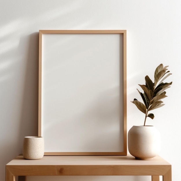 A wooden frame with a plant and a plant on it