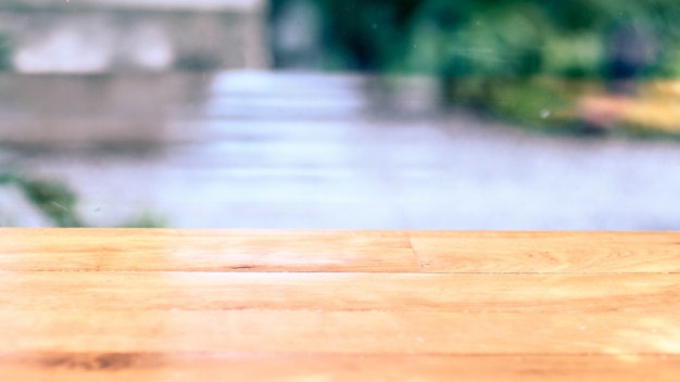 Wooden free space on table and summer sea landscape