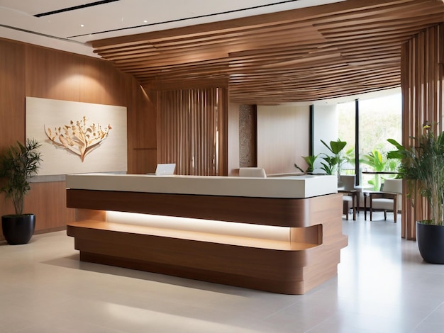 Wooden front desk for healthcare image