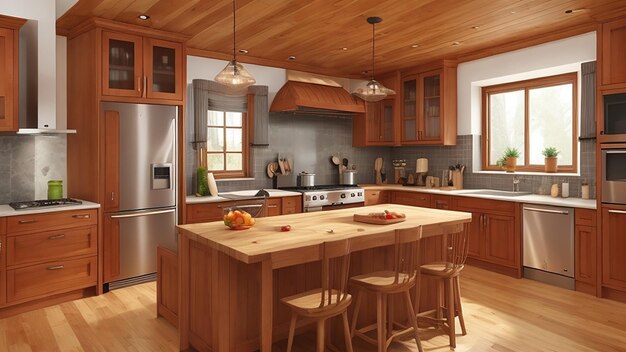 Photo wooden furniture kitchen interior design