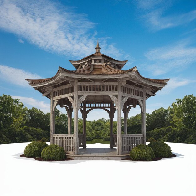 Foto illustrazione del gazebo di legno del giardino