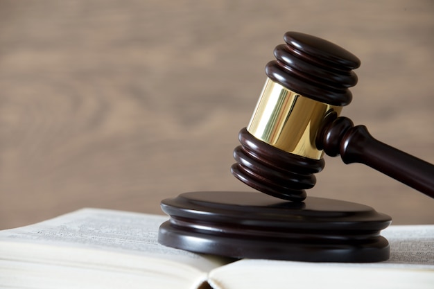 Wooden gavel and books