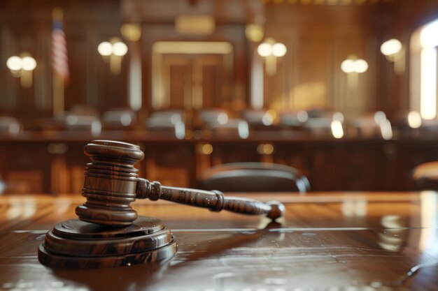 Wooden Gavel on Table