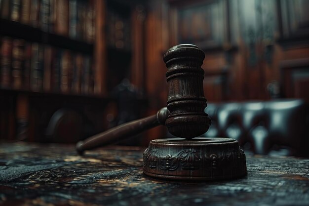 Photo wooden gaven on table in library