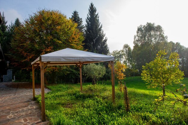 Wooden gazebo with cover