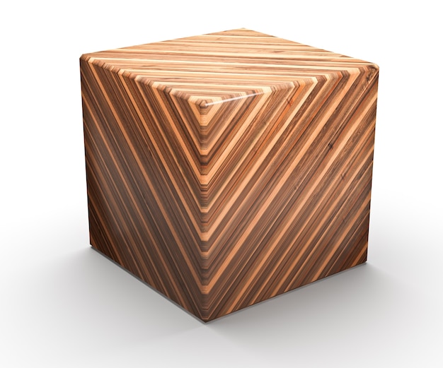 白い背景で隔離の木製の幾何学的な形の立方体