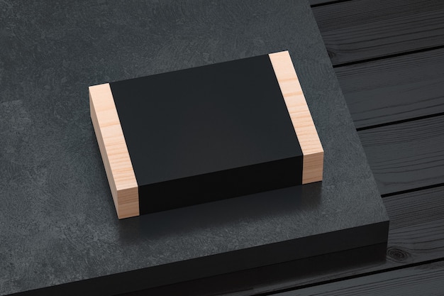 Mockup di scatola regalo in legno con copertina in carta nera