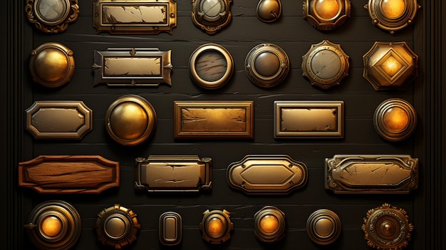 Photo wooden and gold buttons for ui game