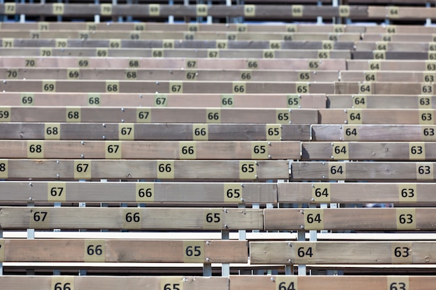 Wooden Grandstand Seats with Numbers