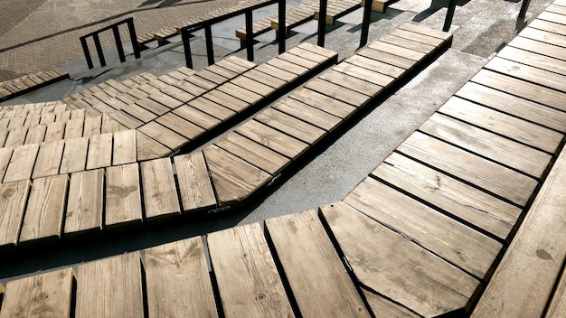 Wooden grandstand with stairs