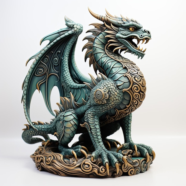 Photo wooden green dragon on a white background symbol of the year 2024 eastern calendar generative ai