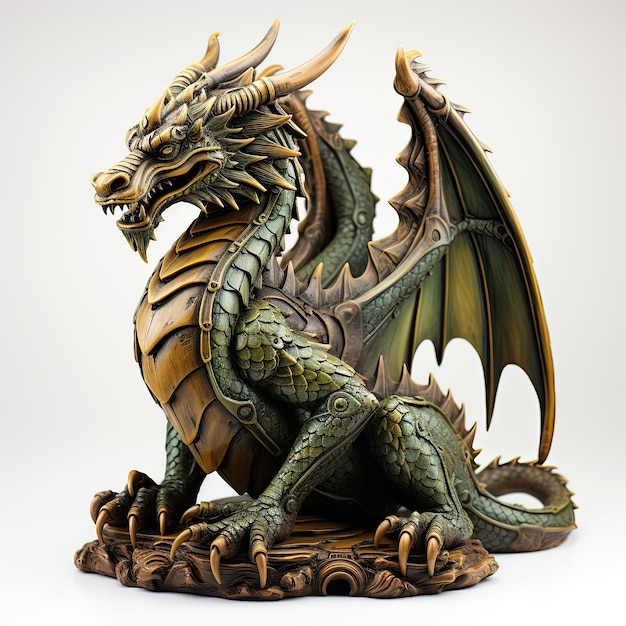 wooden green dragon on a white background Symbol of the year 2024 Eastern calendar Generative AI