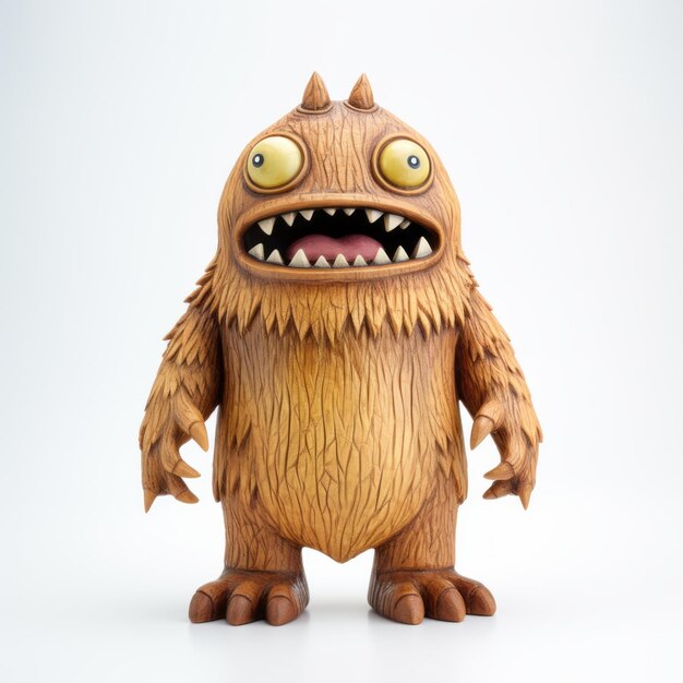 Photo wooden grumpy look toy with sharp teeth on white background