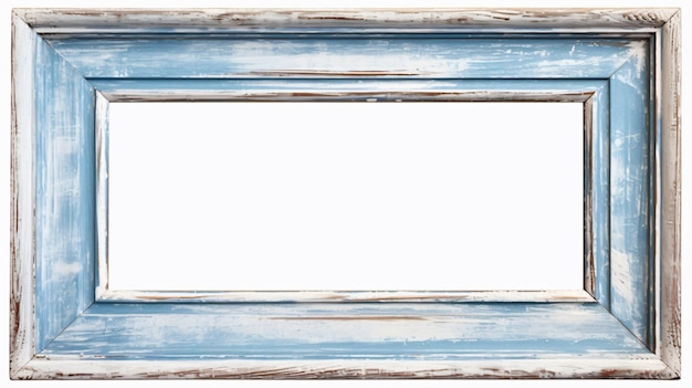 Wooden grunge frame painted blue and white isolated on white background