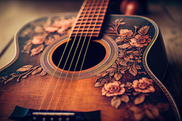 Wooden Guitar macro shoot Ukulele photo Generative Ai