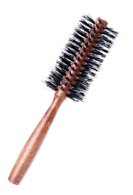 Wooden hairbrush isolated on white