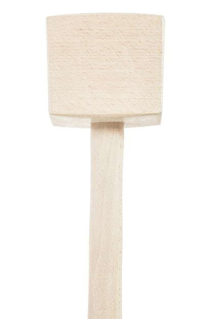 Wooden hammer isolated on white closeup view