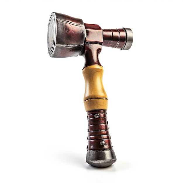 Wooden hammer on a white background Isolated object with clipping path