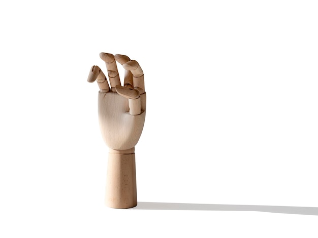 Wooden hand on isolated white