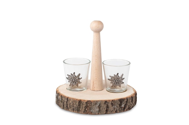 Photo a wooden handle candle holder with a wooden base and a wooden base.