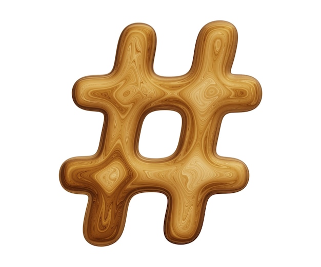 Wooden hashtag symbol in 3d rendering