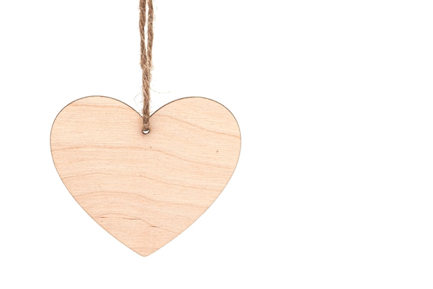 Wooden Heart with Rope isolated