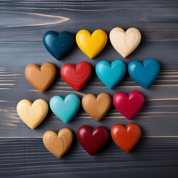 Wooden hearts on color wooden background