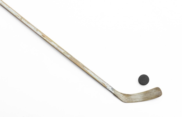 wooden hockey stick isolated on white background