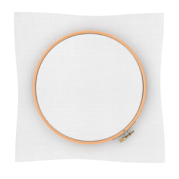 Wooden Hoop for cross stitch. A Tambour Frame for embroidery and Canvas with Free Space for Your Design on a white background. 3d Rendering