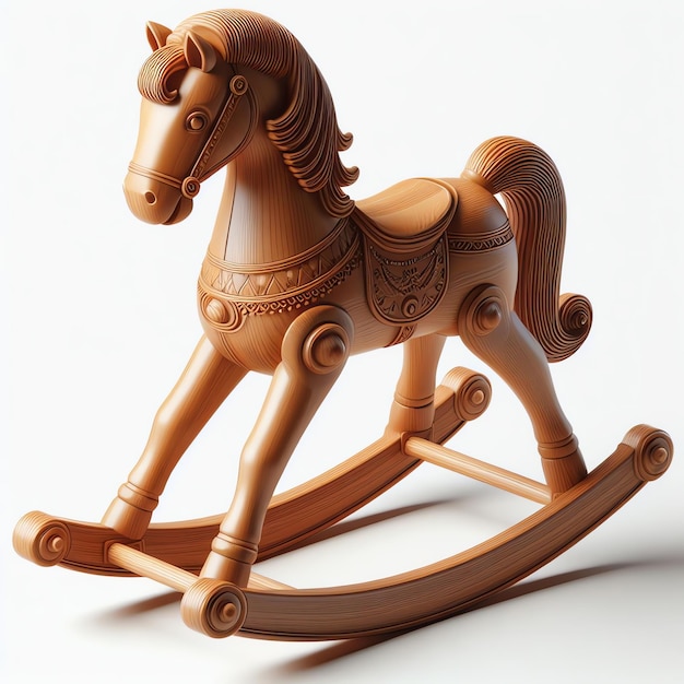 Wooden Horse Rocking Chair on White Background