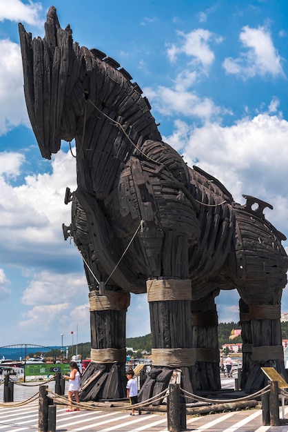 The wooden horse of Troy the original trojan horse used in the movie Troy standing in Agean shore