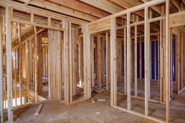 Wooden house construction home framing interior residential home