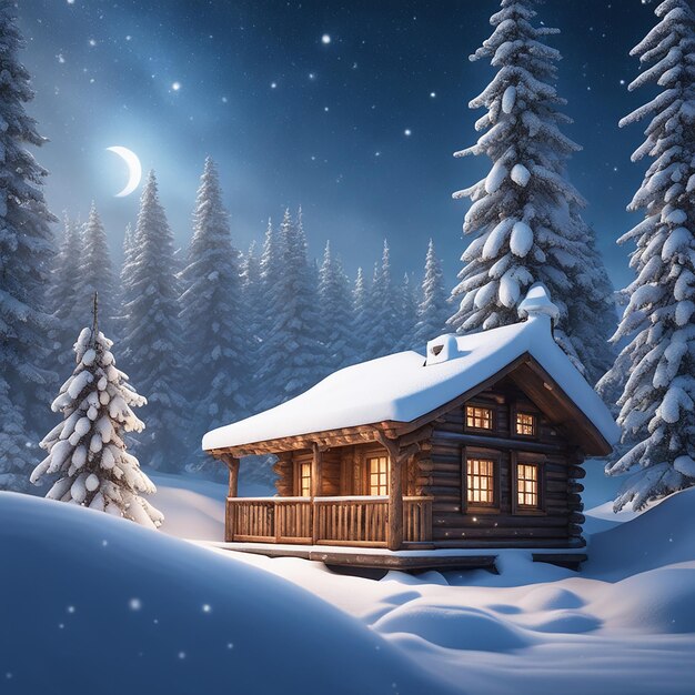 wooden house covered in snow