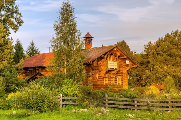 Wooden house  an example of ancient Russian architecture The village of Svyatogorovo Russia