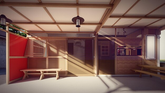 Wooden house facade 3d illustration