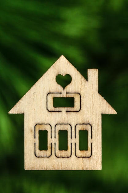 Photo wooden house facade on abstracted green background