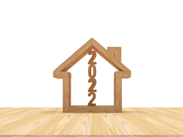 Wooden house icon with the number new year inside