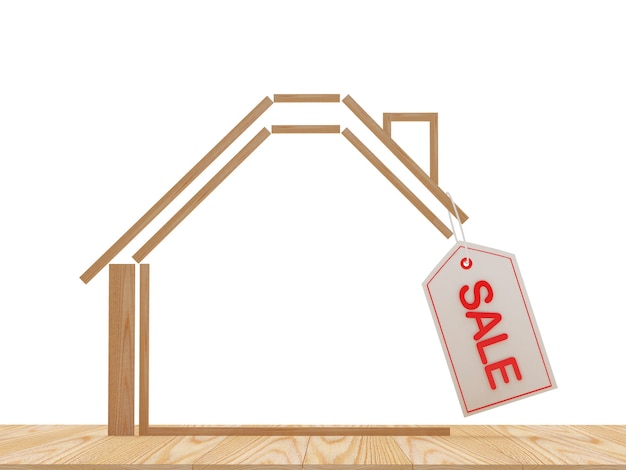 Wooden house icon with the word SALE on the label