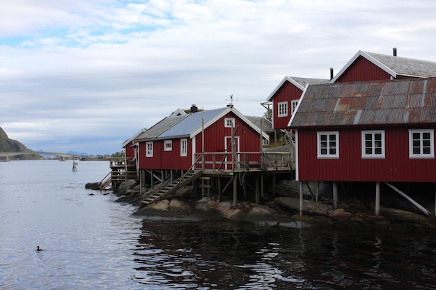 Wooden house at the Lofoten archipelago