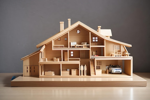 wooden house maquette model with two family sizes and different home affordability Generate Ai