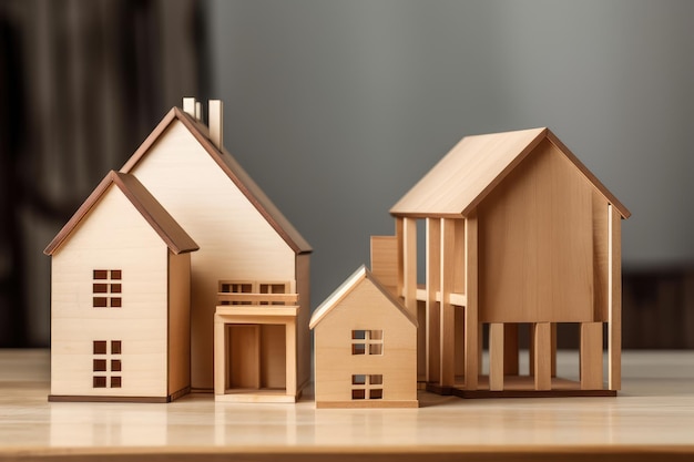 wooden house maquette model with two family sizes