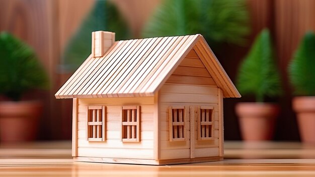 Foto miniatura di casa in legno su superficie in legno foto ravvicinata