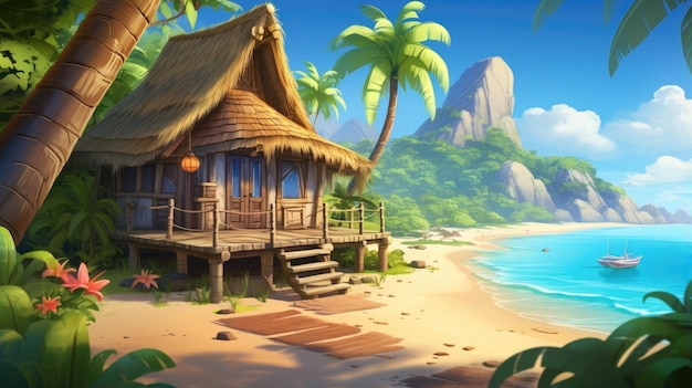 Photo a wooden house at a tropical beach