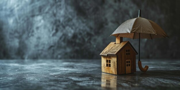 wooden house under an umbrella insurance concept Generative AI