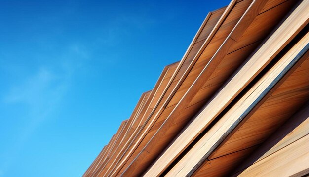 Photo a wooden house with a blue sky and a brown roof