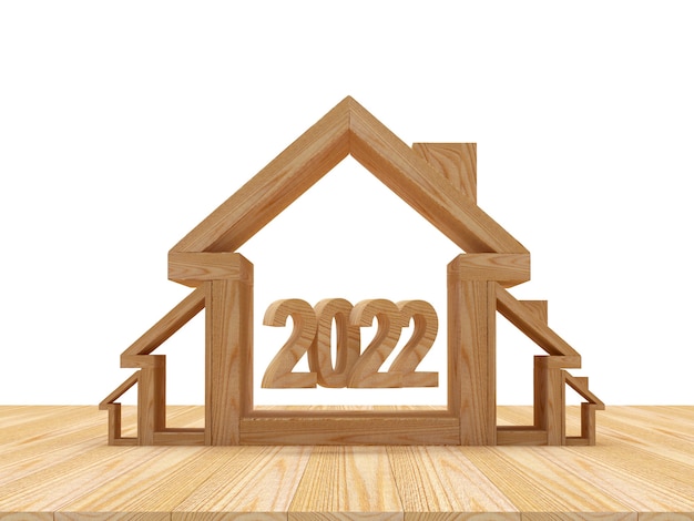 Photo wooden houses icons of various sizes with the number of new year