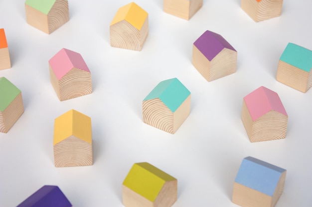 Wooden houses with colorful roofs