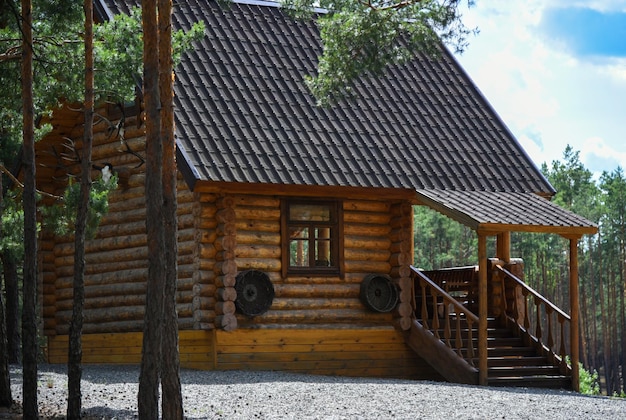 Wooden hunter house in the forest