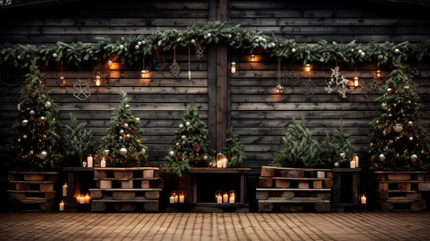 wooden hut decorated for christmas