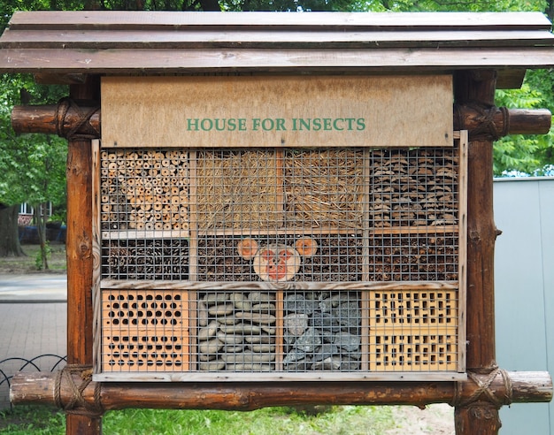 Wooden insect hotel in the park